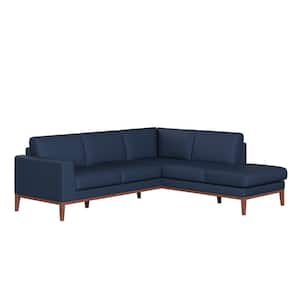 Clydesdale 2-Piece Navy Blue Fabric L-Shaped Right-Facing Chaise Sectional Sofa with Tapered Wood Legs
