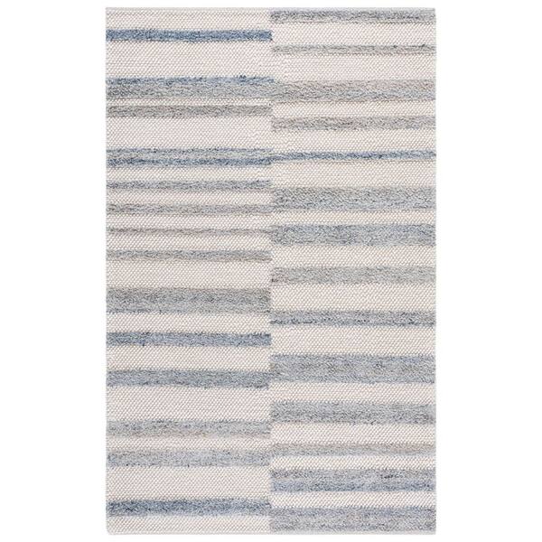 Natura 5 ft. x 8 ft. Blue/Ivory Striped Solid Area Rug