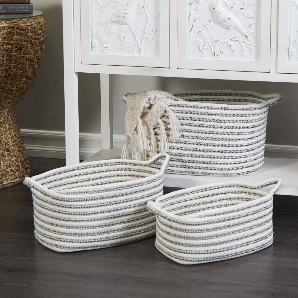 Litton Lane Cotton Handmade Storage Basket With Handles (Set Of 3 ...