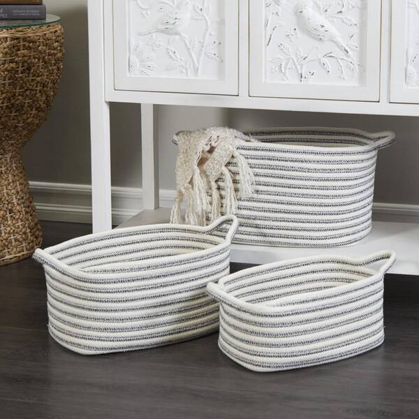 Litton Lane Cotton Handmade Storage Basket with Handles (Set of 3 ...