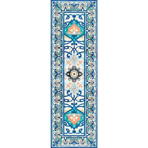 nuLOOM Leda Floral Blue 3 ft. x 12 ft. Runner Rug