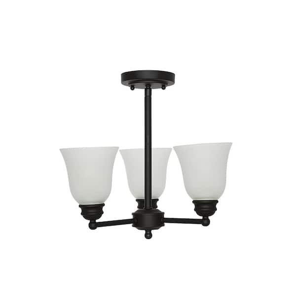 Cresswell 14.50 in. 3-Light Bronze Traditional Semi Flush Mount with LED Bulb Included