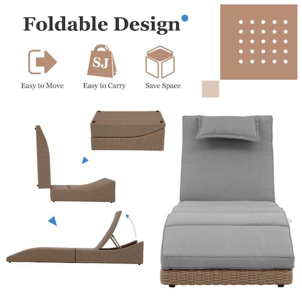 Yangming Natural Wicker Folding Outdoor Chaise Lounge