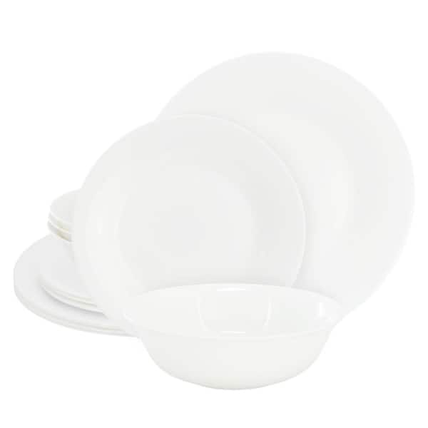 Gibson Ultra Gibson Ultra White Shadow 12 Piece Opal Glass Dinnerware Set in White