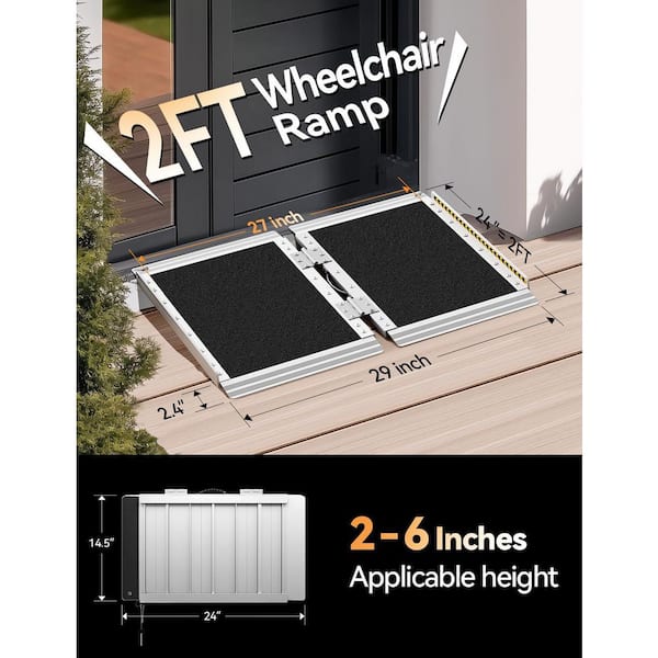 2 Feet Portable Folding Wheelchair Ramp Non-Skid Aluminum