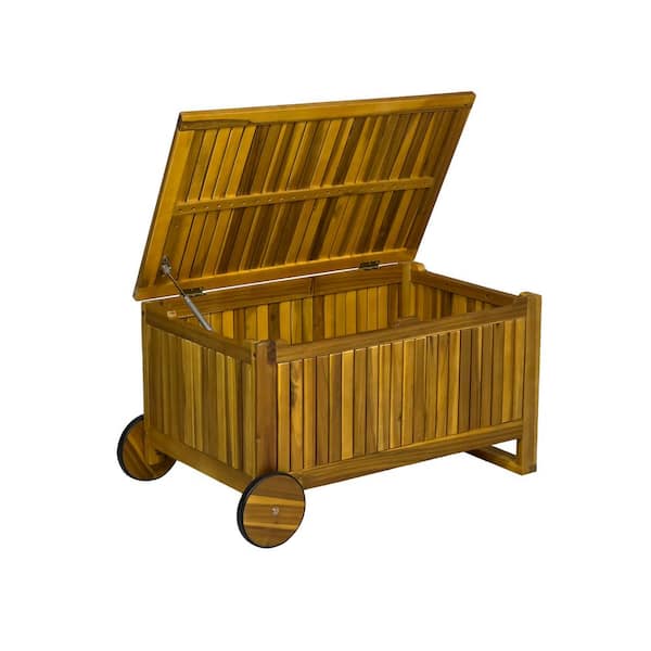 30 Gal. 35 in L x 22 in W Acacia Wood Storage Deck Box with Wheels