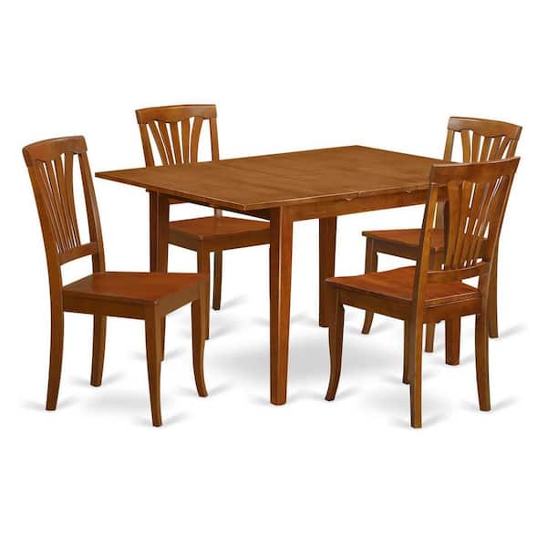 East West Furniture 3-Piece Saddle Brown Finish Solid Wood Top - Dining Room Set - Seats 4
