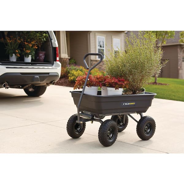 Gorilla Carts Black 8 Cu. ft. Plastic Garden Cart with 600 lbs. Weight Limit and 12-Inch Solid Wheels | GCY-80