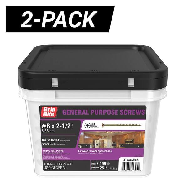 2-Pack #8 x 2-1/2 in. #2 Phillips Bugle Head Coarse Thread Wood Screws (25 lb. Box / 4398-Piece)