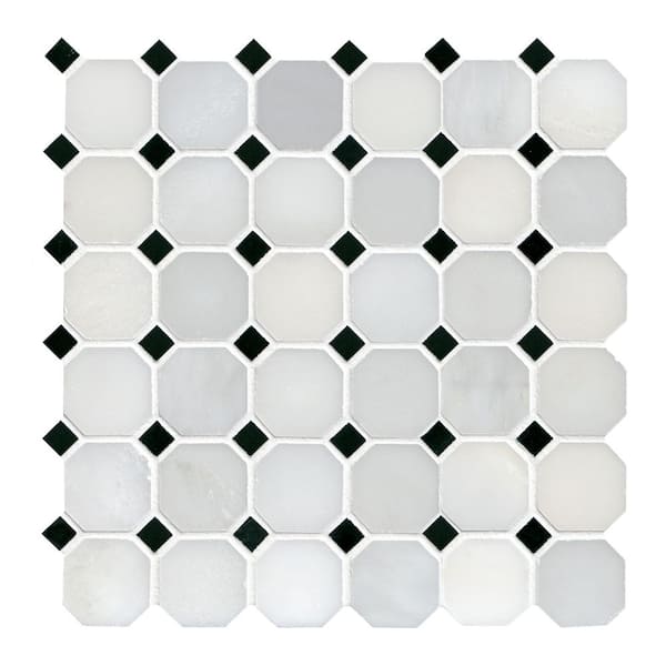 Greecian White Riptide Octagon 12 in. x 12 in. x 0.38 in. Polished Marble Mesh-Mounted Mosaic Tile (10 sq. ft. /Case)