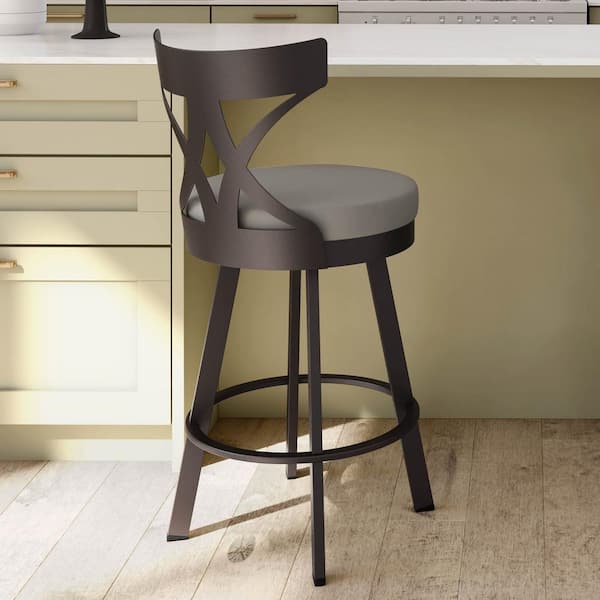 Amisco Washington 26 in. Brown Metal Grey Polyurethane Counter Stool