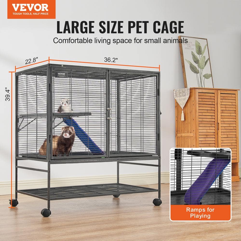 39" Black Metal 2-Tier Rolling Small Animal Cage