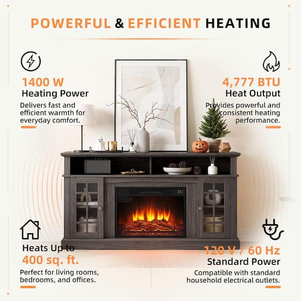 ToolCat 58.25 in. Freestanding Electric Fireplace TV Stand with 23