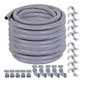 1/2 in. x 150 ft. Gray Non-Metallic PVC Flexible Liquid Tight Conduit with Conduit Connector Fittings UL Certification