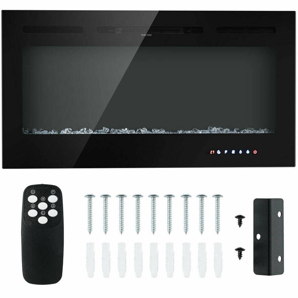 40-Inch Black Tempered Glass Electric Fireplace with Multi-Color Flames