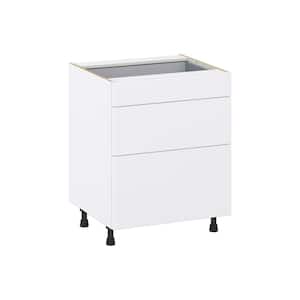 Fairhope Bright White Slab Assembled Base Kitchen Cabinet with 3 Drawer (27 in. W X 34.5 in. H X 24 in. D)