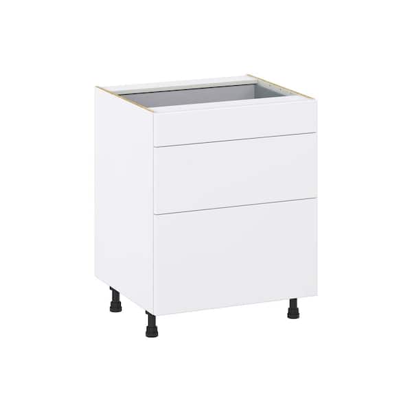 J COLLECTION Timberline 27 in. W x 24 in. D x 34.5 in. H Assembled Slab Drawer Base Kitchen Cabinet in Bright White with 3-Drawers