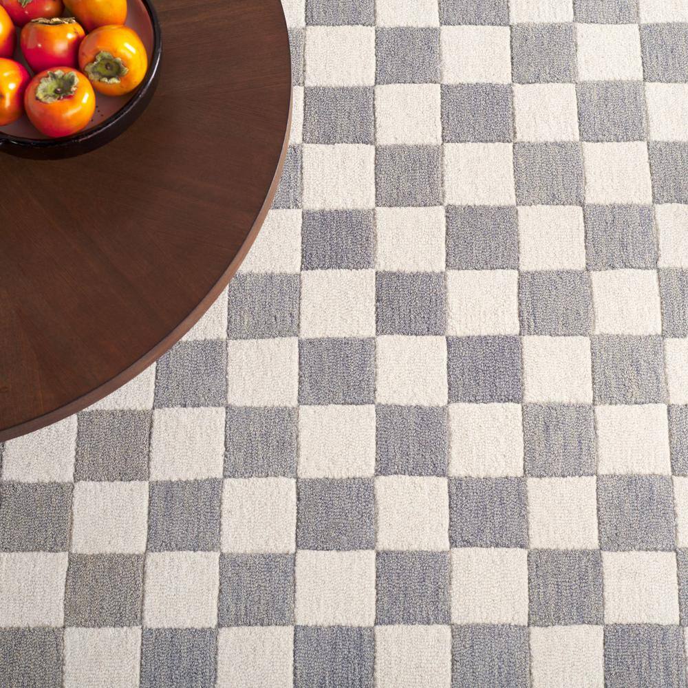 Gray and Ivory Checkered Handmade Wool Area Rug, 8' x 10'
