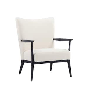 White and Black Polyester Armchair with Wingback and Metal Legs