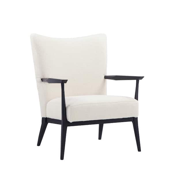 Benjara White and Black Polyester Armchair with Wingback and Metal Legs
