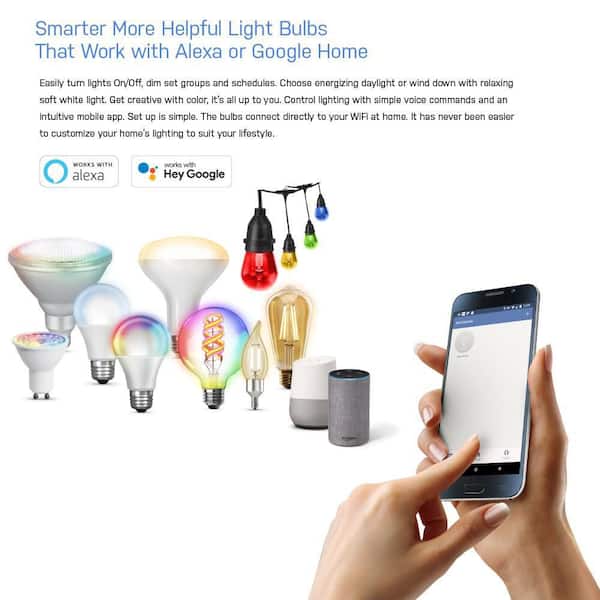 partphoner google smart home light bulbs Feit Electric 90-Watt Equivalent PAR38 Smart Wi-Fi Dimmable LED Light Bulb  Works w/Alexa/Google Home, Multi-Color (4-Pack) PAR38RGBW/CA/AG/RP/4 The  Home Depot