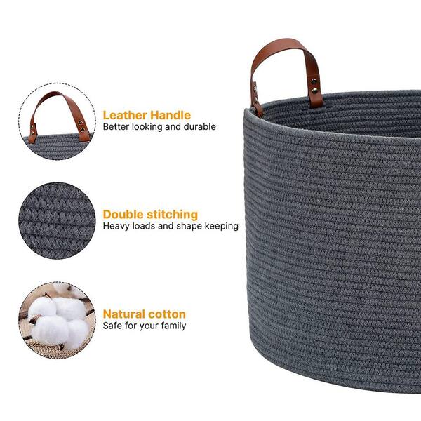 3X Rope Storage Baskets For Organizing Small Cotton Woven Decorative Basket  grey