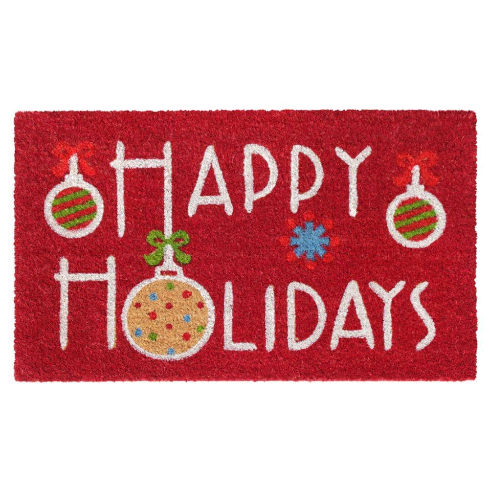 Multi 18 in. x30 in. Machine Tufted Happy Holidays Ornaments Doormat