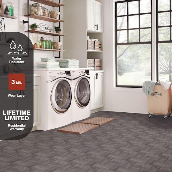 Grey Wood Parquet 3 MIL x 12 in W x 12 in L Peel and Stick Water Resistant Vinyl Tile Flooring 30 sq ft