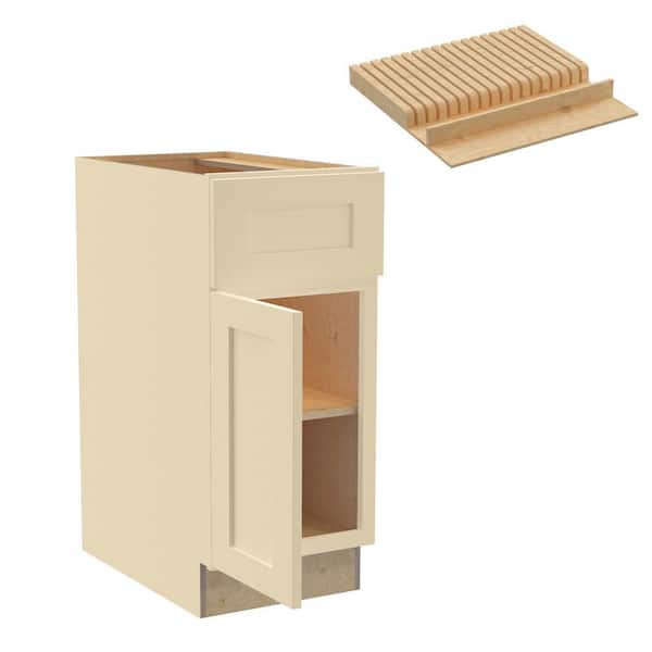 Home Decorators Collection Newport 15 in. W x 24 in. D x 34.5 in. H Assembled Plywood Base Kitchen Cabinet in Blended Cream with Knife Block LH