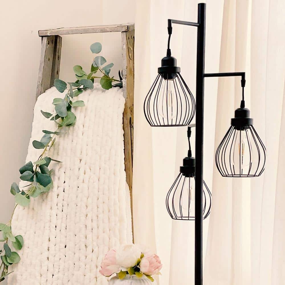 Edison Inspired Multi-Head 68" Black LED Floor Lamp