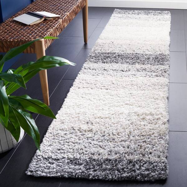 Berber Shag 2 ft. x 9 ft. Gray/Charcoal Striped Gradient Runner Rug