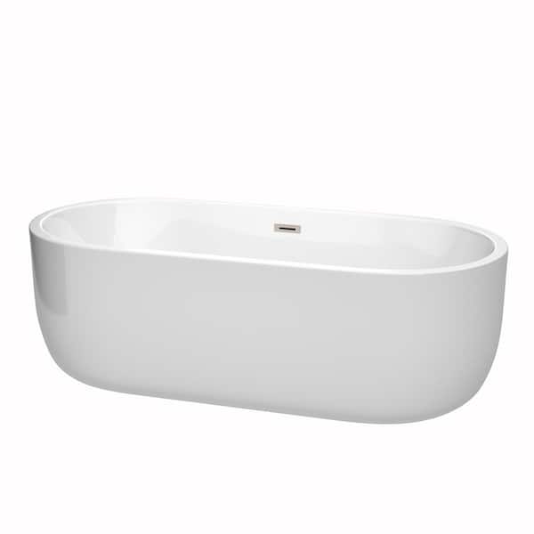 Wyndham Collection Juliette 5.9 ft. Acrylic Flatbottom Non-Whirlpool Bathtub in White with Brushed Nickel Trim