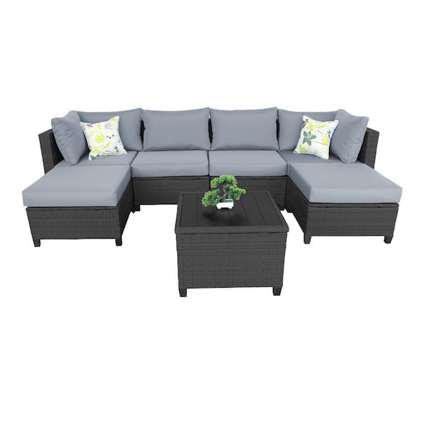 waelph 6-Piece Wicker Patio Conversation Set with Gray Cushion