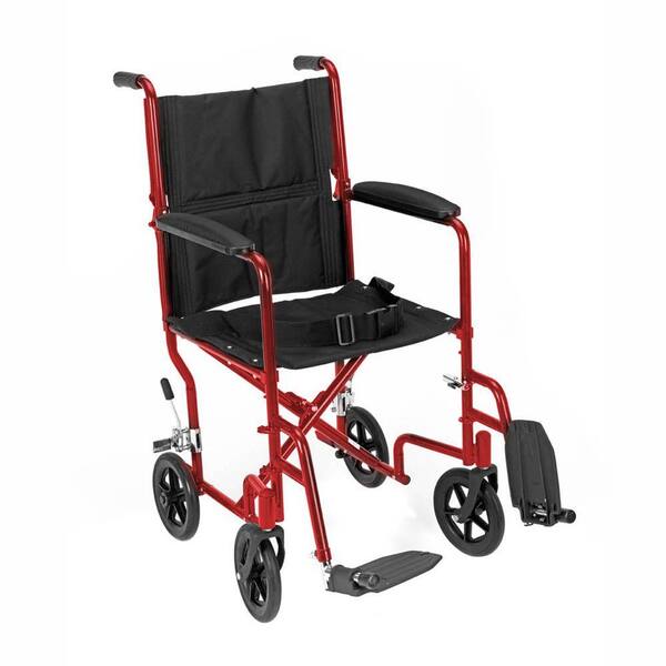 Unbranded Revolution Mobility Standard Steel Transport Wheelchair with 19 in. Wide Seat in Red-DISCONTINUED