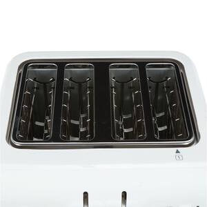 Compact 4-Slice White Wide Slot Toaster with Crumb Tray