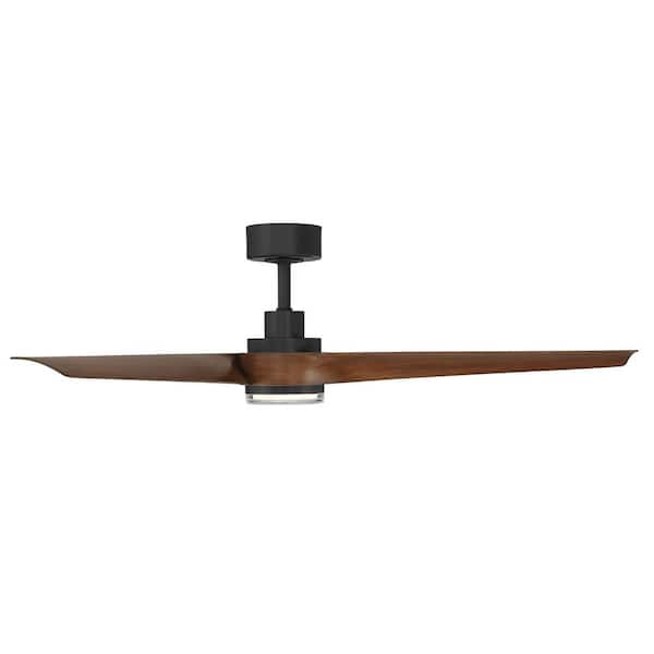 Chill 54 in. Smart Indoor/Outdoor Matte Black/Distressed Koa Ceiling Fan Selectable CCT Integrated LED with Remote
