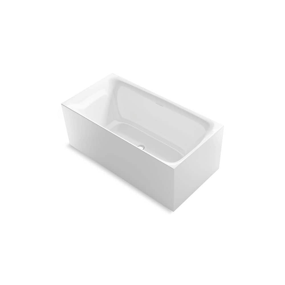 Unwind White Acrylic 59" x 30" Back-To-Wall Soaking Bathtub