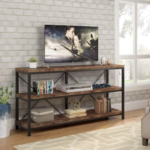 Turrella 55 in. W Rustic Brown 3-Tiers Narrow Long Rectangle Wood Console Table with Storage Shelves for Entryway Sofa