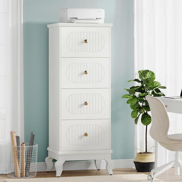 BYBLIGHT Atencio 4-Drawer White Wood 20.9 in. W Vertical File Cabinet, Modern Filing Cabinet for A4/Letter/Legal Size