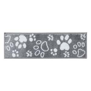 Paw Collection Gray White 9 in. x 28 in. Polypropylene Stair Tread Cover (Set of 7)