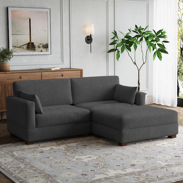 Uixe 84.8 in. W Square Arm 2-Piece Corduroy Fabric L-Shaped