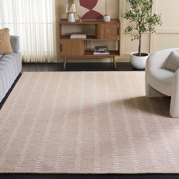 Abstract 7 ft. x 7 ft. Square Beige/Ivory Striped Stone Area Rug
