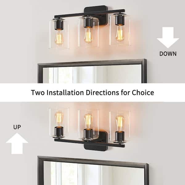 21 in. 3-Light Black Clemmon Vanity Light with Square Glass Shade