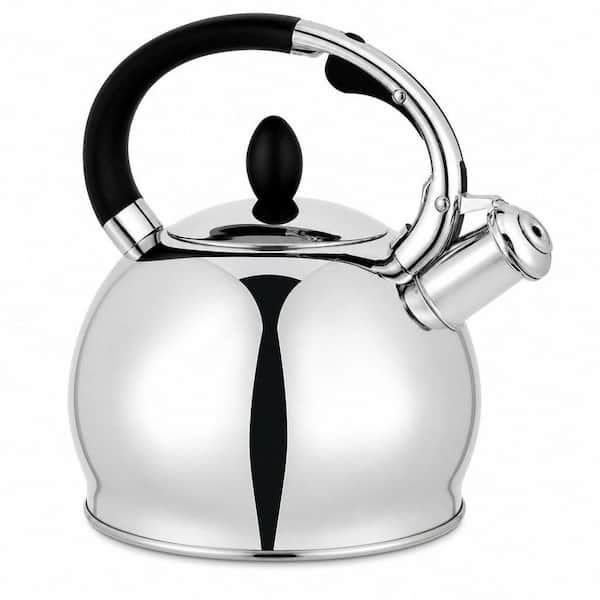 10-Cup Silver Stove Top Whistling Tea Kettle, Food Grade Stainless Steel with Cool Touch Handle, Fast Boiling