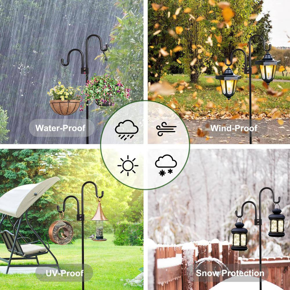 92 in. Black Steel Double Shepherds Hooks for Bird Feeders