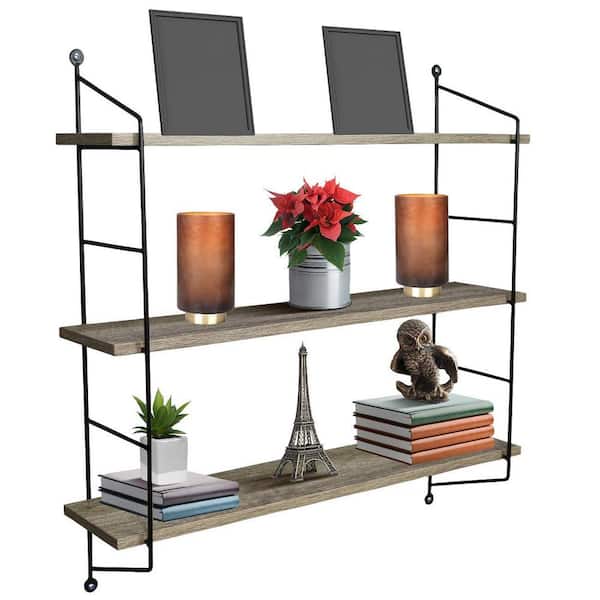 Unbranded 6 in. W x 23.62 in. D Floating Shelf with Metal Brackets Wall Mounted Rustic Wood Wall Storage Decorative Wall Shelf