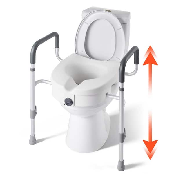 Raised Toilet Seat with Arms, 5-In. Lift, 350 lbs. Capacity, Adjustable Elevated Toilet Riser with Handles for Seniors