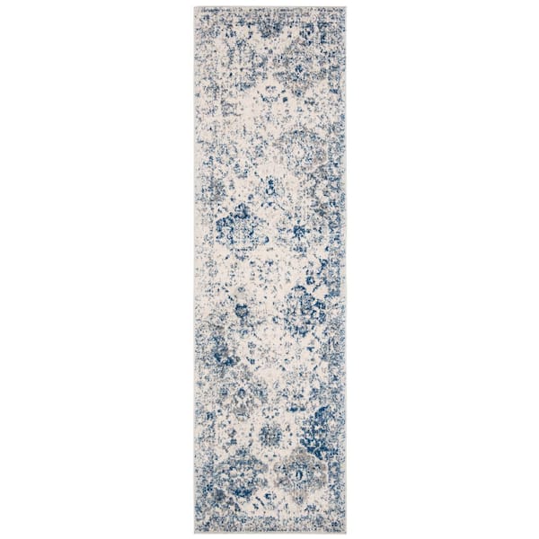 SAFAVIEH Madison White/Royal Blue 2 ft. x 10 ft. Border Runner Rug