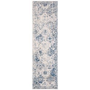 Madison White/Royal Blue 2 ft. x 14 ft. Border Runner Rug