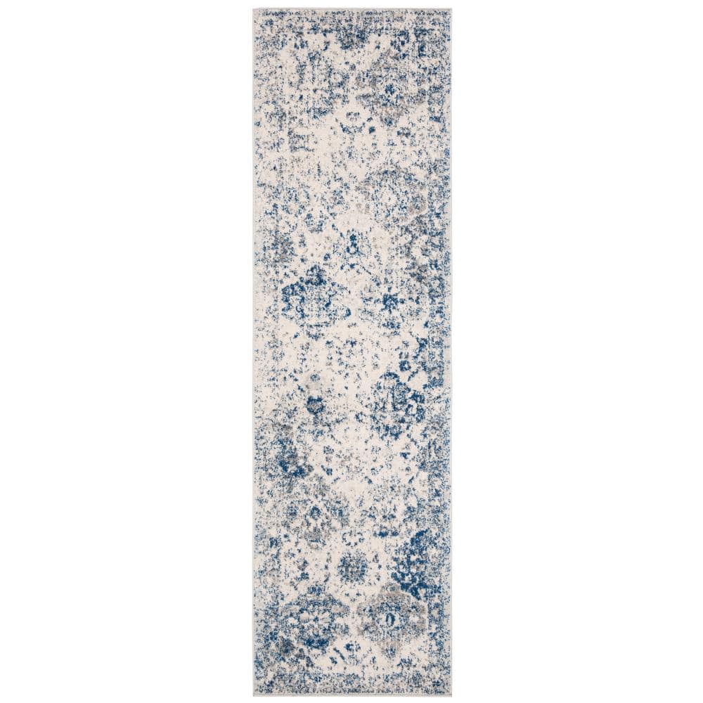 SAFAVIEH Madison White/Royal Blue 2 ft. x 16 ft. Border Runner Rug ...